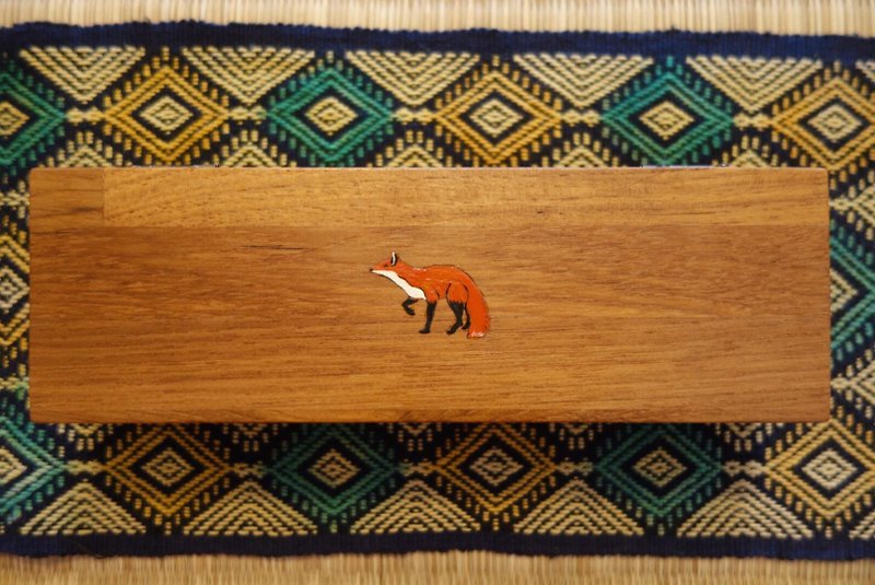 手繪赤狐柚木鉛筆盒(接受手繪客製寵物) - 鉛筆盒/筆袋 - 木頭 咖啡色