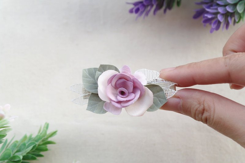 Little Purple Rose Fabric Flower Hair Clip,gift for her HC110618 - Hair Accessories - Plants & Flowers Purple