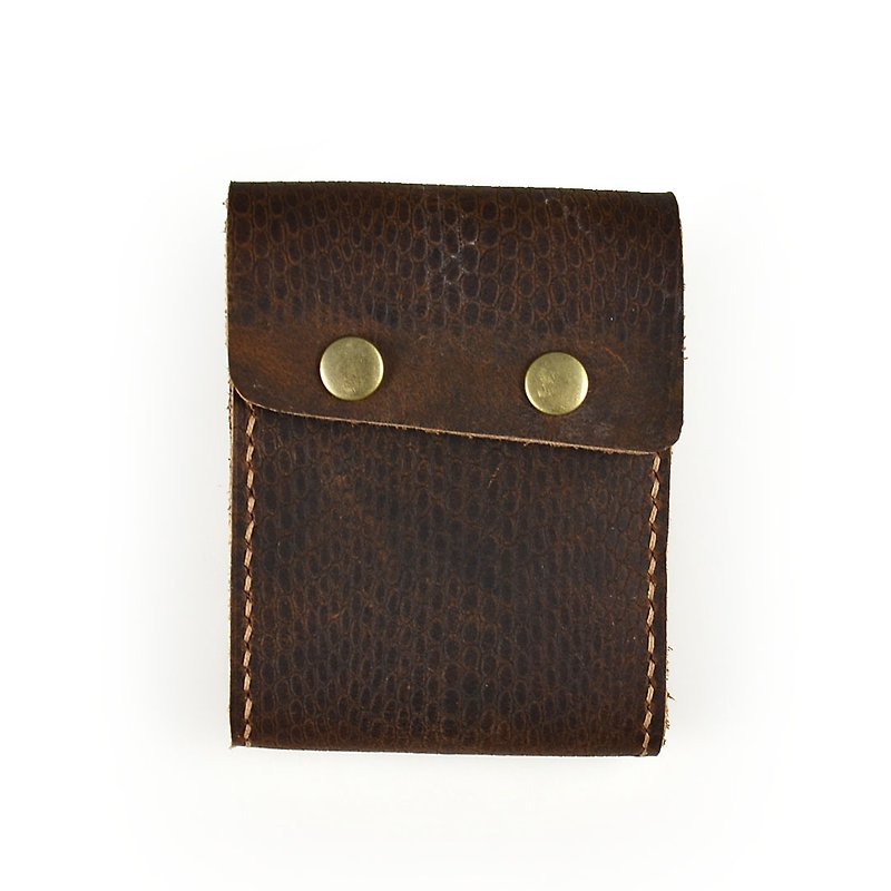 【U6.JP6 Handmade Leather Goods】-Handmade pure hand-stitched snake embossed leather/universal bag/coin purse - กระเป๋าใส่เหรียญ - หนังแท้ สีนำ้ตาล