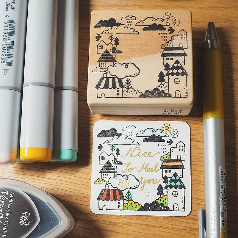 【小屋系列】休閒小城鎮框框 手刻膠版印章 - 印章/印台 - 橡膠 