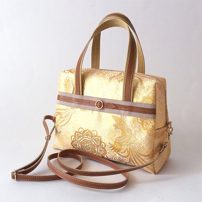 Shoulder bag with Japanese Traditional pattern, Kimono (2WAY) - Brocade - Messenger Bags & Sling Bags - Other Materials Gold