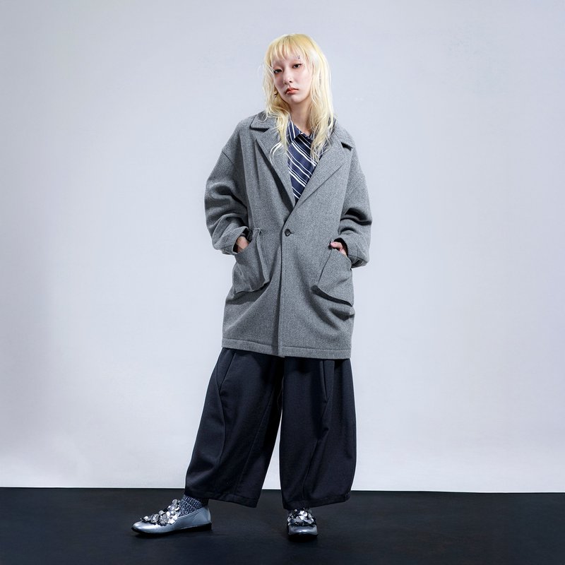 Textured wool-blend dropped-shoulder oversized coat - เสื้อแจ็คเก็ต - วัสดุอื่นๆ สีเทา