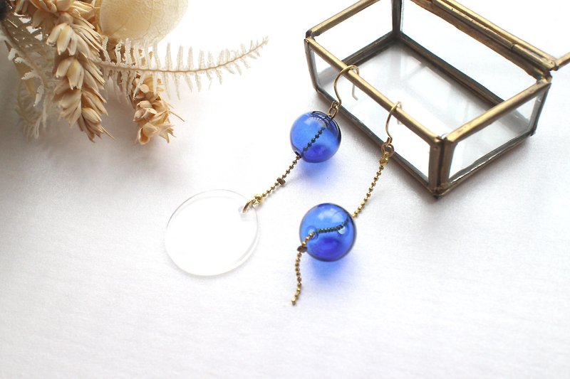 Blue bubbles-Brass handmade earrings - Earrings & Clip-ons - Copper & Brass Multicolor