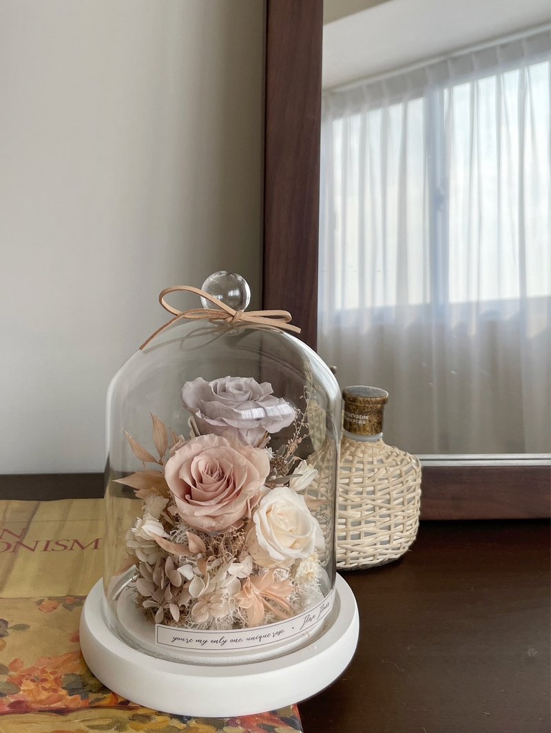 Flora Flower Preserved Flower Large Glass Shade Night Light - Japanese Cream - Dried Flowers & Bouquets - Plants & Flowers Khaki