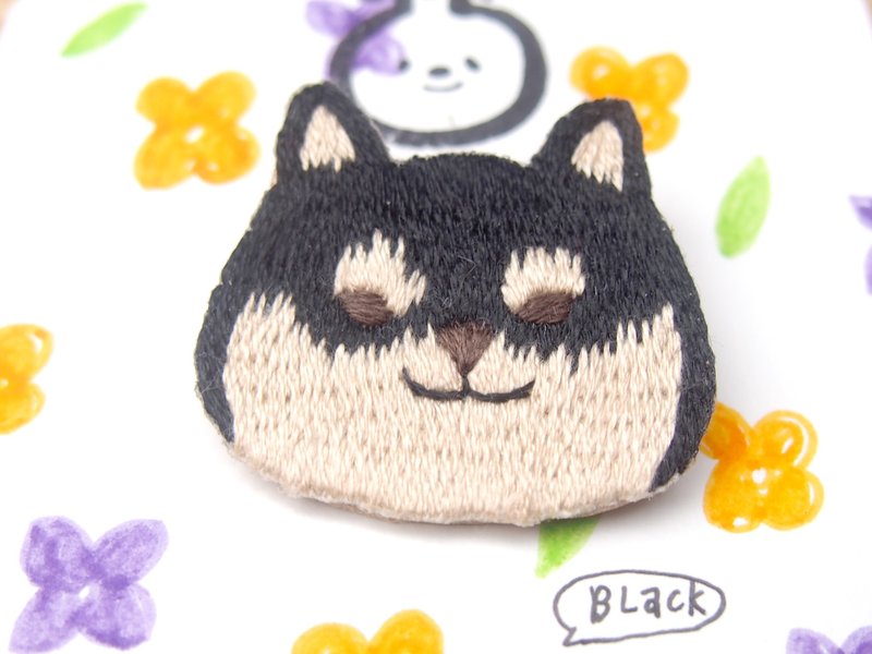 ◭小動物頭刺繡胸針◮黑柴犬 Shiba inu - 胸針 - 繡線 