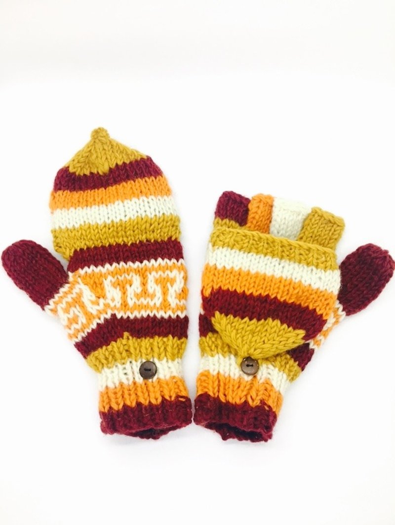 ネパールウール100％厚い手編みの純粋なウールの手袋 - オレンジ北欧スタイルのカレー - 手袋 - ウール オレンジ