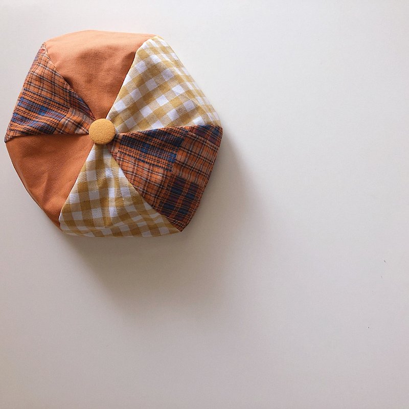 六角蓓蕾帽 - 橘格紋 - 帽子 - 其他材質 