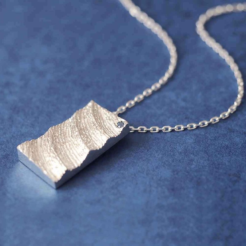 White Wave Sapphire Stick Men's Necklace Silver 925 - สร้อยคอ - โลหะ สีเงิน