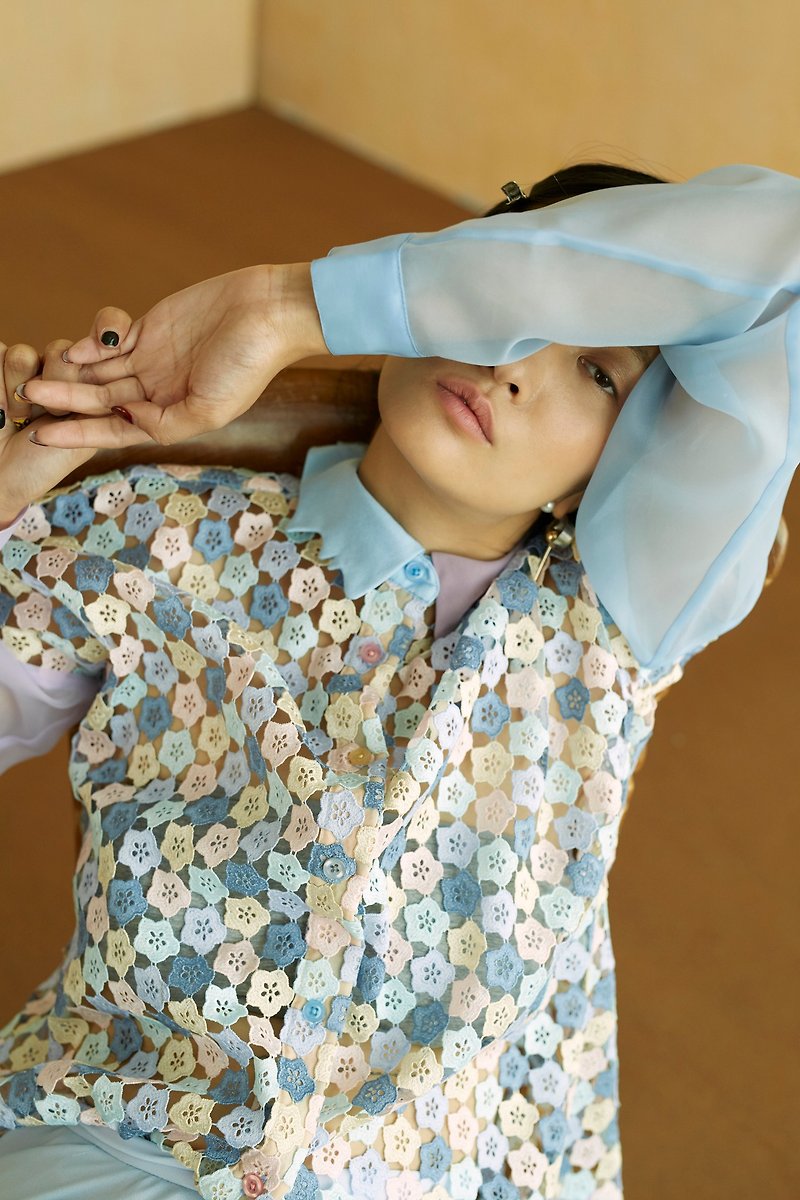 GELÉE water-soluble lace panel organza shirt top - Women's Tops - Cotton & Hemp Multicolor