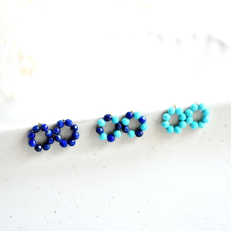 Original 3 types Lapis lazuli or peridot or turquoise screw screw earrings earrings December birthstone - ต่างหู - เครื่องเพชรพลอย สีน้ำเงิน