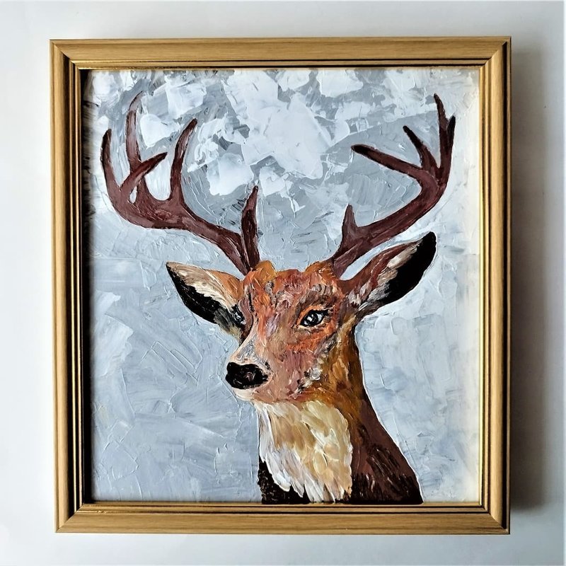 Deer painting, Elk wall art decor, Palette knife painting, Animal original art - ウォールデコ・壁紙 - アクリル 多色