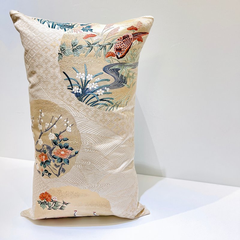 Taiwan handmade///Japanese Nishijin woven kimono belt pillow cover (picture gold color) - Pillows & Cushions - Silk 