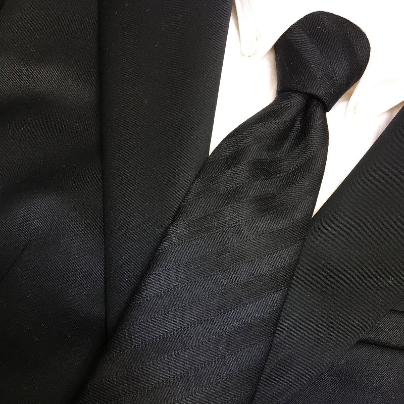 black herringbone regimental tie necktie - Ties & Tie Clips - Cotton & Hemp Black
