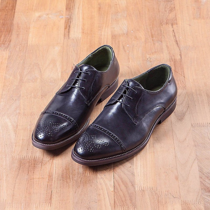 Vanger extreme modern carved derby gentleman shoes Va240 black - รองเท้าลำลองผู้ชาย - หนังแท้ สีดำ