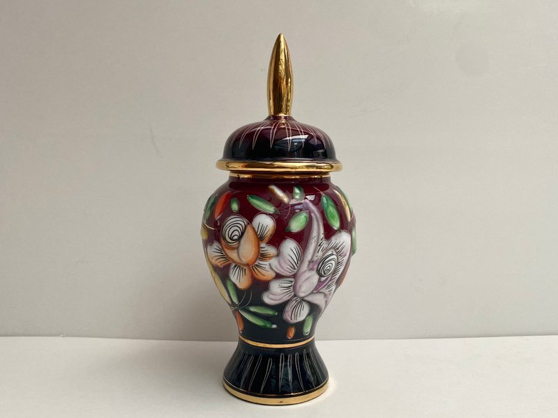 花瓶復古帶蓋陶瓷花卉裝飾甕 Hubert Bequet 比利時 1950 年代 - 花瓶/花器 - 陶 多色