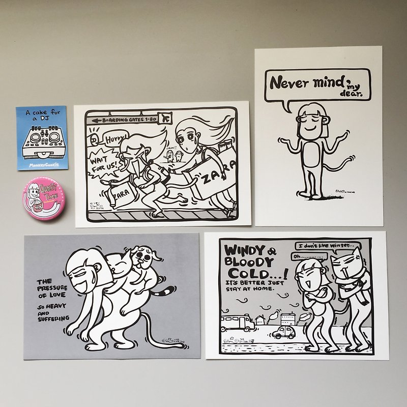 Black and white postcard group 4 into + badge 1 into - Ellen Monkey series - การ์ด/โปสการ์ด - กระดาษ ขาว
