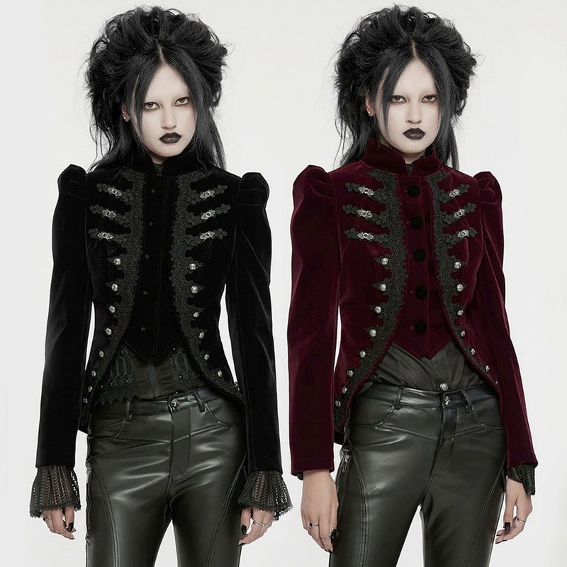 Gothic Witch Gu Taoist New Chinese Style Gorgeous Jacket-Red/Black/Short in front and long in back - เสื้อสูท/เสื้อคลุมยาว - วัสดุอื่นๆ สีแดง