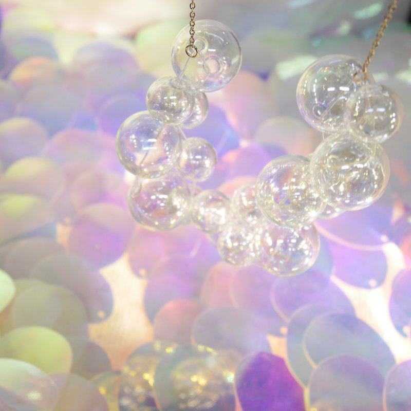簡約Bubble Bubbles 立體氣泡玻璃球幻彩925純銀頸鍊 (大號) - 耳環/耳夾 - 玻璃 多色