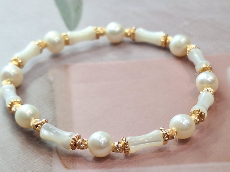 白貝竹節/無核珍珠手串 - 手鍊/手環 - 珍珠 