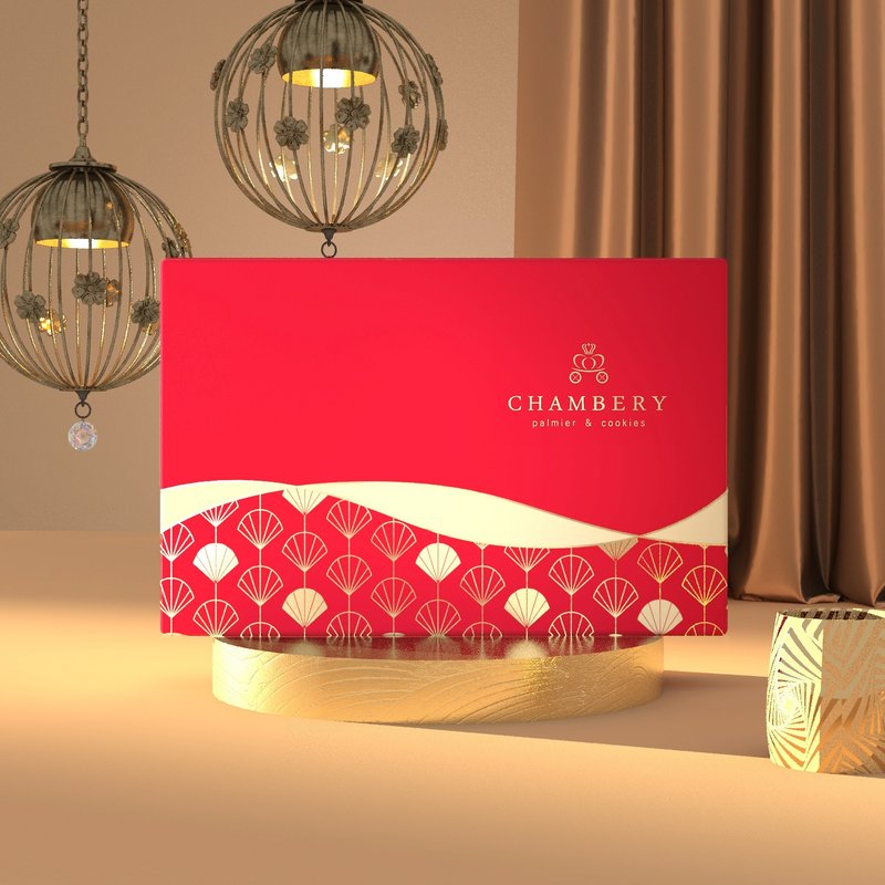 [Chamberly] Brocade Gift Box (Gold Fan Red)/Butterfly Pastry/Souvenir Gift/Christmas/Spring Festival/New Year Gift Box - คุกกี้ - อาหารสด 