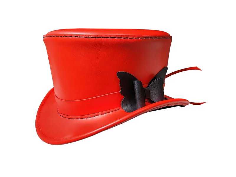 Victorian Leather Top Hat - หมวก - หนังแท้ สึชมพู