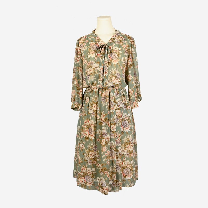 [Egg Plant Vintage] Flower Cloud Print Vintage Dress After Rain - One Piece Dresses - Other Man-Made Fibers 