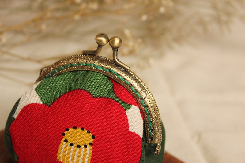 [Flower] pile purse / mouth gold package - กระเป๋าใส่เหรียญ - ผ้าฝ้าย/ผ้าลินิน สีแดง
