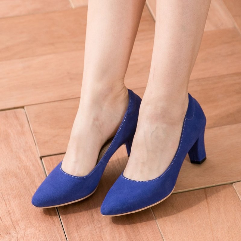 Maffeo high heels pointed shoes micro-sexy tip US imports suede high heels silence skin (831 sapphire blue) - รองเท้าส้นสูง - หนังแท้ สีน้ำเงิน