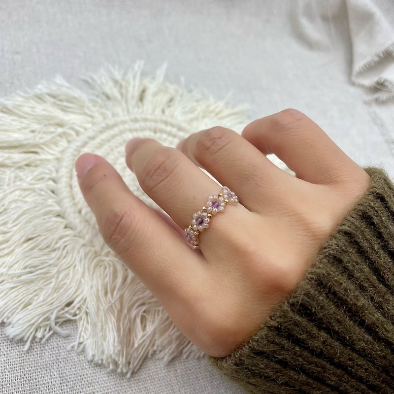 Weiai natural stone bead ring - แหวนทั่วไป - เครื่องประดับพลอย สีม่วง