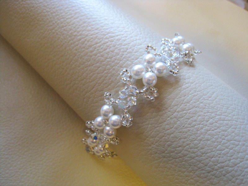 Silky Pearl & Swarovski Crystal Bracelets / SMC : White Bridal* - 手鍊/手環 - 珍珠 白色