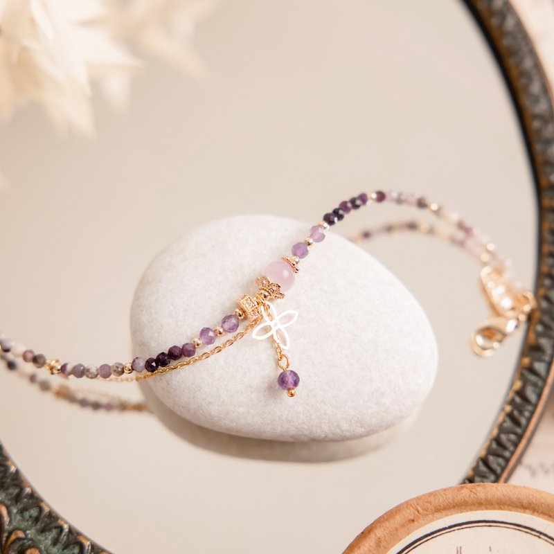 Peach Blossom x Kunzite Shukulite Stone Custom Size [Swaying Woman Flower] Bracelet - Bracelets - Gemstone Purple