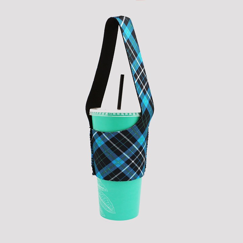 BLR 環保飲料提袋 袋我走 TU18 藍格紋 - 杯袋/飲料提袋 - 聚酯纖維 藍色