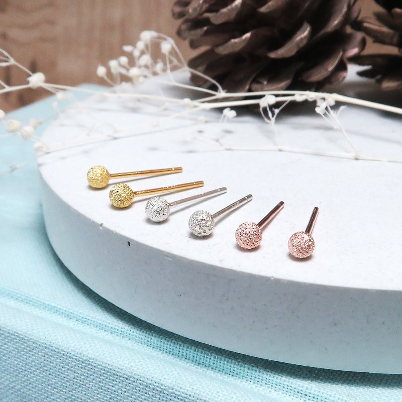 Earring control must-have minimalist silver bead earrings 3mm matte texture three-color 925 sterling silver pin earrings - ต่างหู - เงินแท้ สีเงิน