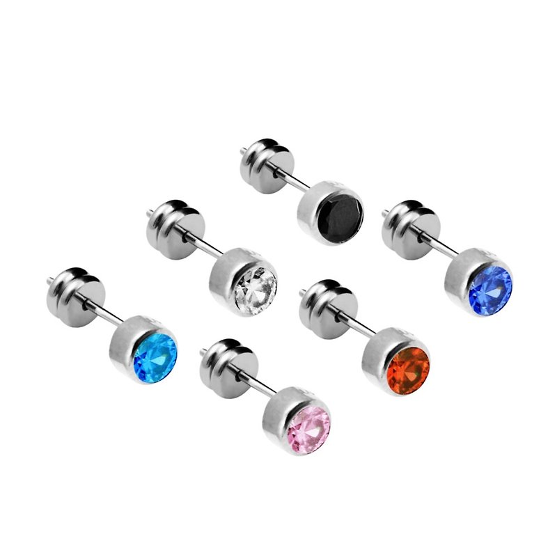 Titanium Earrings- Simple Crystal- White - ต่างหู - โลหะ ขาว