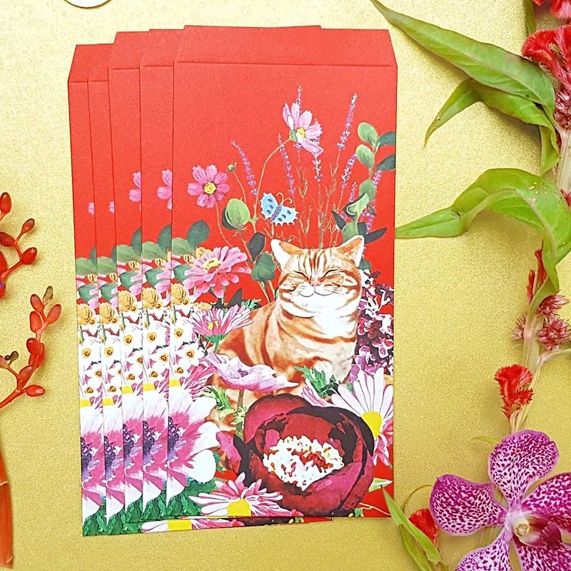 Fu Beast Nafu Series Red Packet Bag-Old and Rich/Orange Cat (5 Packs) - Chinese New Year - Paper Red