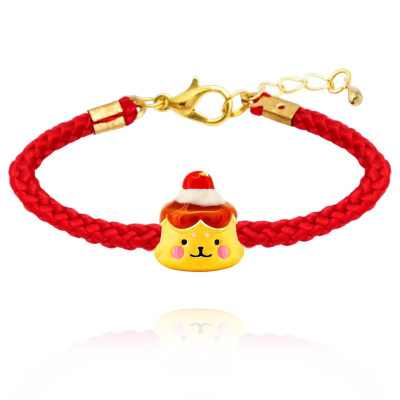 [Children's Painted Gold Jewelry] Gold Dessert Series Red Bracelet-Seal Pudding (Parent-Child Style) Approximately 0.35 coins - ของขวัญวันครบรอบ - ทอง 24 เค สีทอง