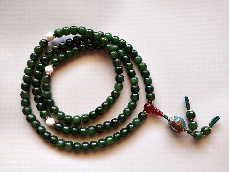 ORLI Jewelry natural Hetian jade jasper old-shaped beads 108 prayer beads Hetian jade jasper beads - สร้อยคอ - หยก 