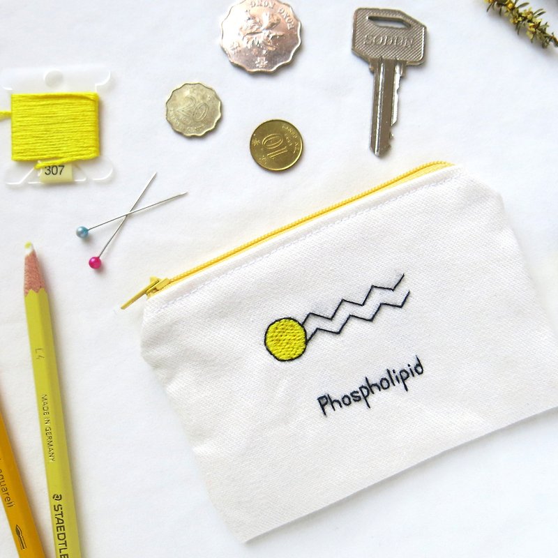 Lifelong Learning series: Biology Coins Bag - Phospholipid - กระเป๋าใส่เหรียญ - งานปัก สีเหลือง