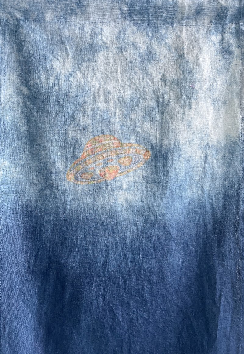 Close Encounters  Tapestry Aizome JAPANBLUE 藍染タペストリー  shibori UFO 宇宙 - 壁貼/牆壁裝飾 - 棉．麻 藍色