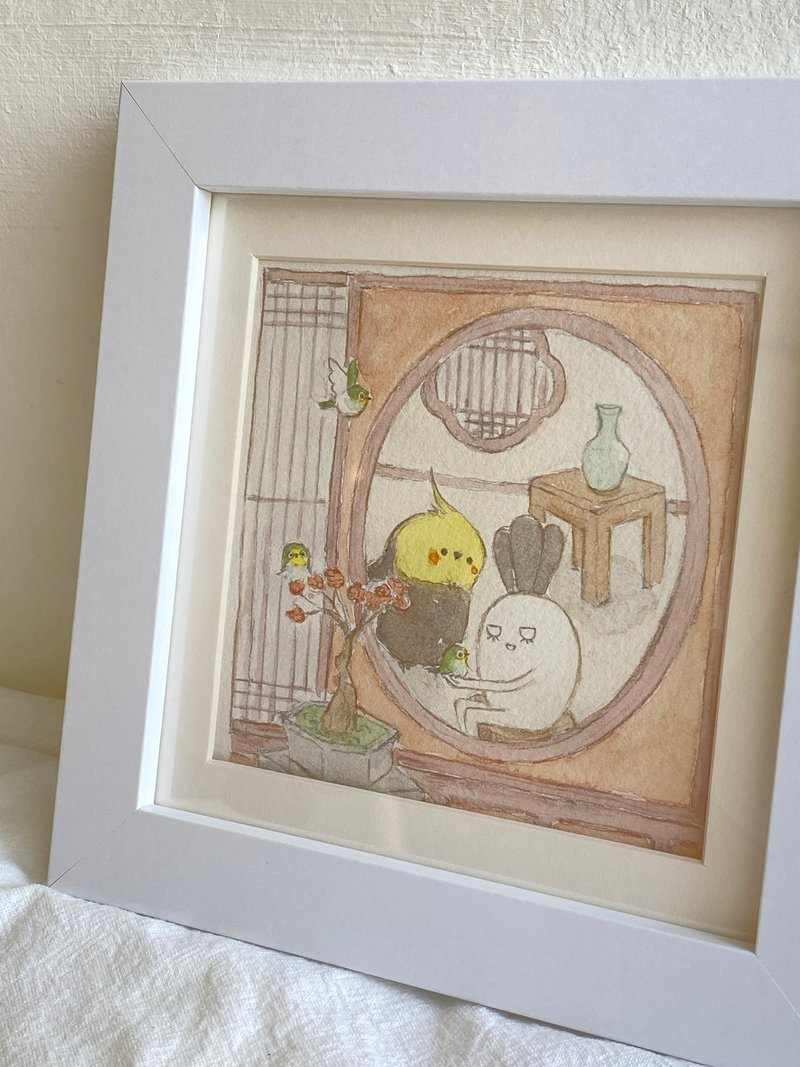 Black Phoenix and Carrot·Original watercolor painting of Chinese window - ของวางตกแต่ง - กระดาษ 