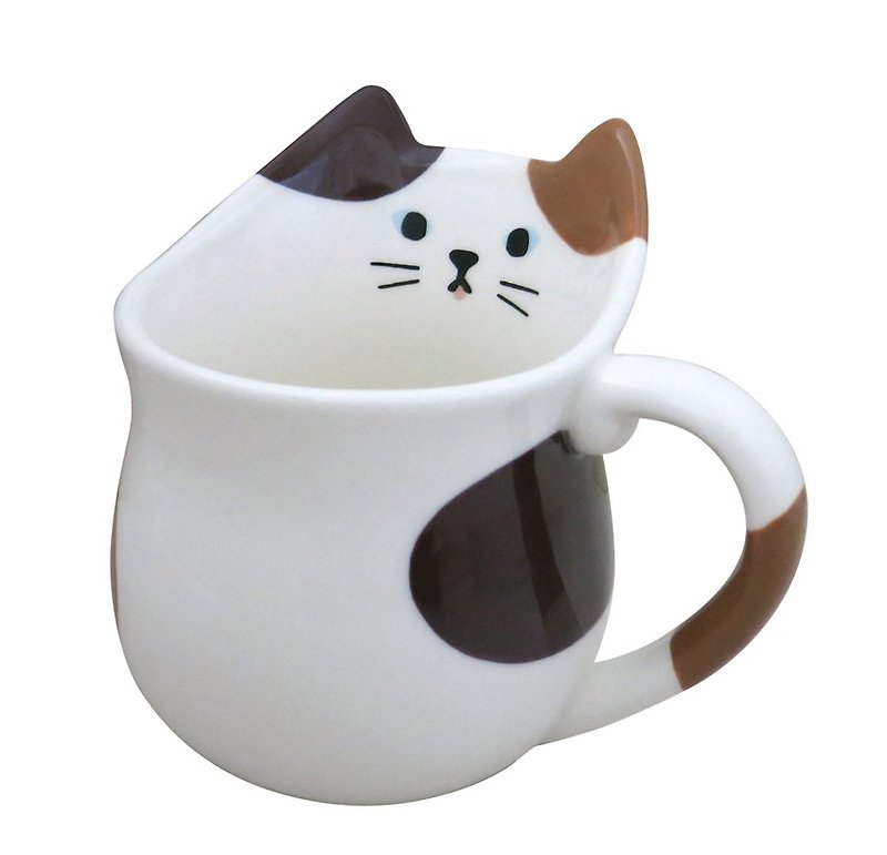 【日本Decole】pero mug系列三毛貓造型陶器馬克杯 - 咖啡杯/馬克杯 - 陶 咖啡色