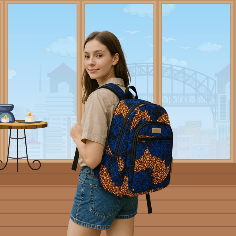 Backpack – Handmade Quilted African Print Style | Nabi House - 後背包/背包/書包 - 棉．麻 藍色