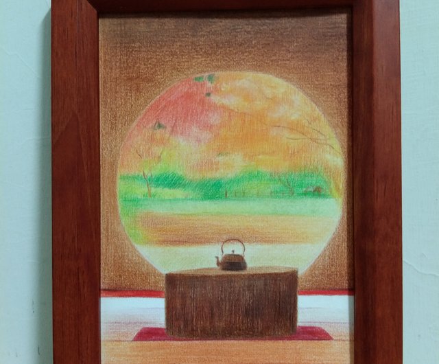 調度品/ 日本庭園/ 色鉛筆画/ 原画/ 額装 - ショップ Lin