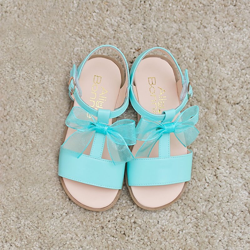 AliyBonnie Children's Shoes Taiwan-made Romantic Bow Girls Sandals-Lake Green - รองเท้าเด็ก - หนังแท้ 