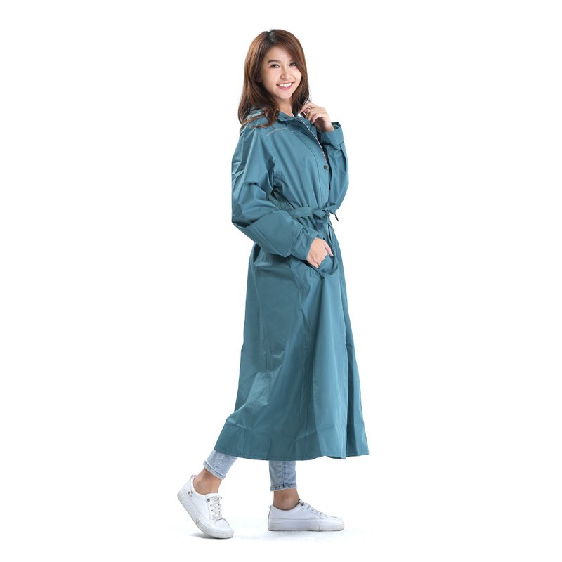 雨沐HOOMUA 法式優雅綁帶風雨衣 普魯士藍 - 雨傘/雨衣 - 聚酯纖維 藍色