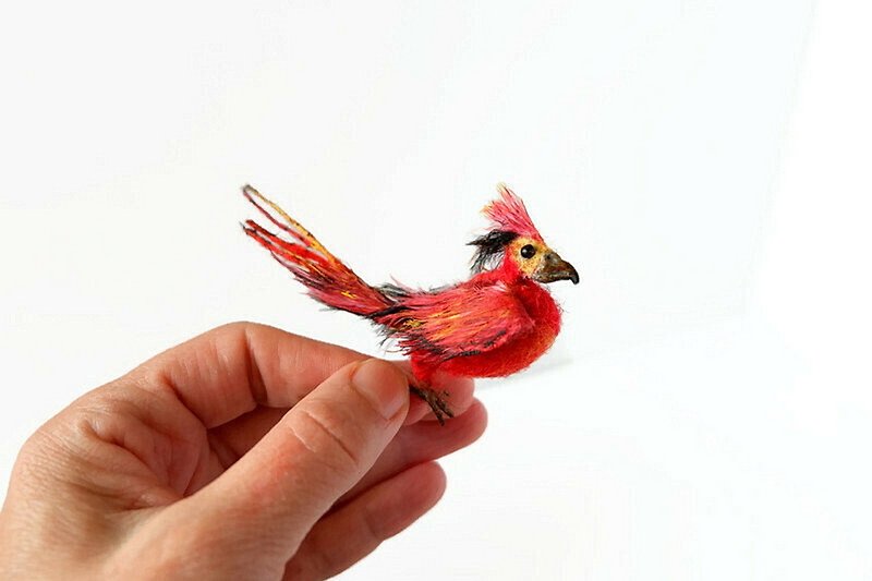 Phoenix bird, a miniature fairy tale bird, make to order. - Stuffed Dolls & Figurines - Other Materials Red