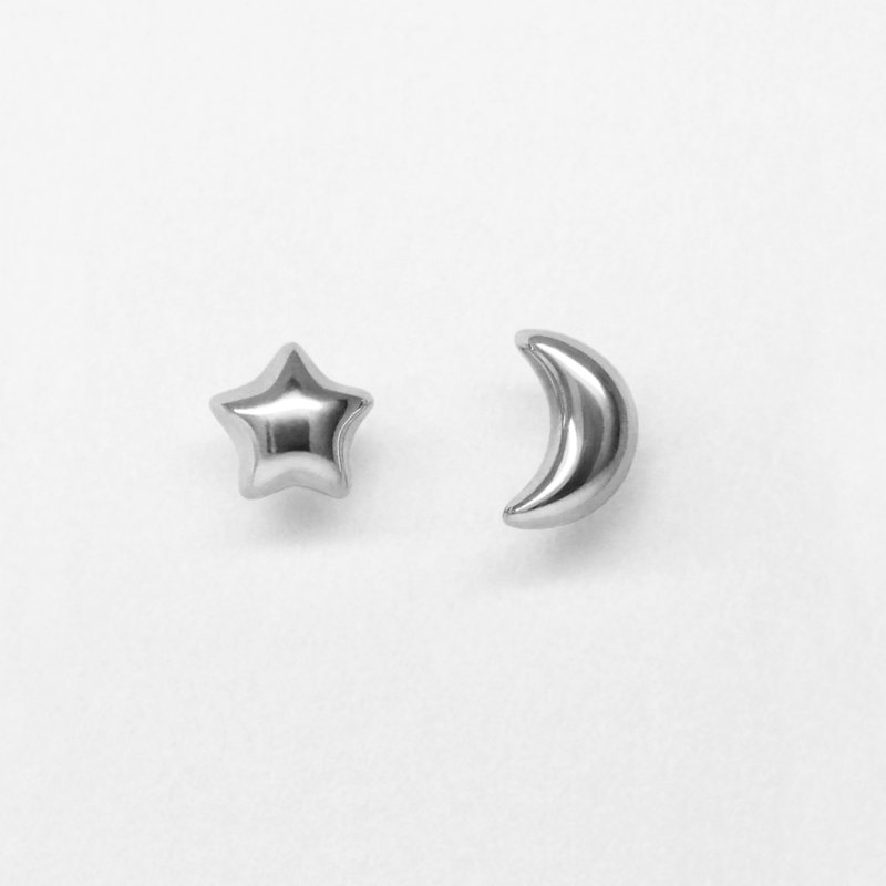 【Second Earrings】 鉑金月&星耳環 - 耳環/耳夾/耳骨夾 - 貴金屬 