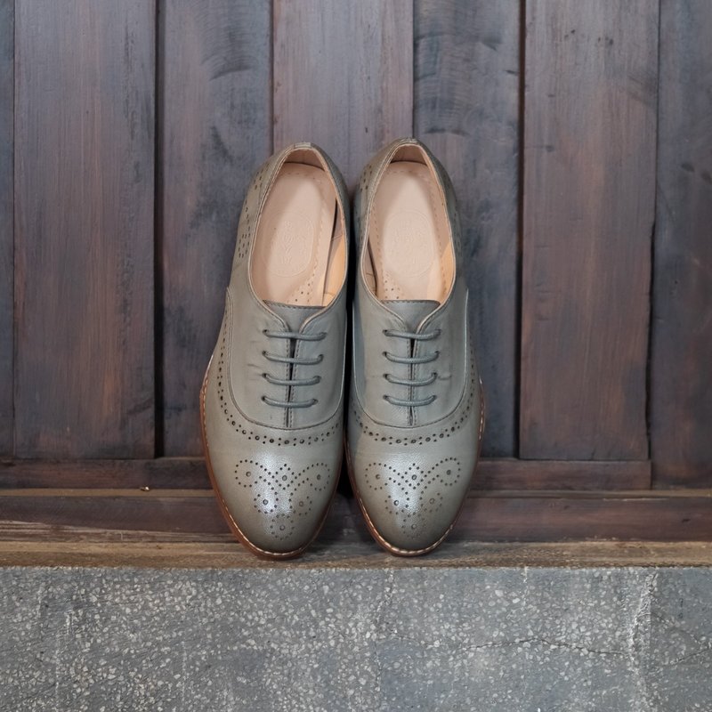 [100 off for top three] Oxford carved shoes_Misty Gray - Women's Oxford Shoes - Genuine Leather Gray