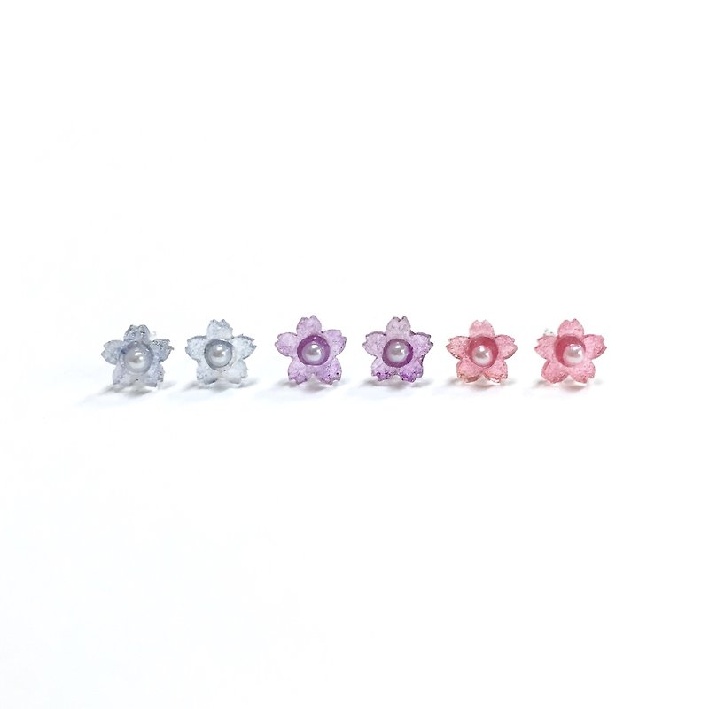 [If] Sang Fleur de cerise. Cherry blossoms. Japan resins. Hand-made mini sterling silver stud earrings. French earrings. - ต่างหู - โลหะ สึชมพู