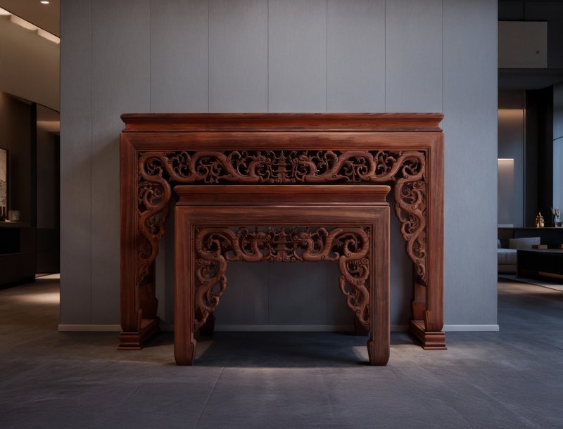 伝統的なほぞ継ぎの職人技 - 限定版双龍紫檀神卓/仏卓 - その他の家具 - 木製 